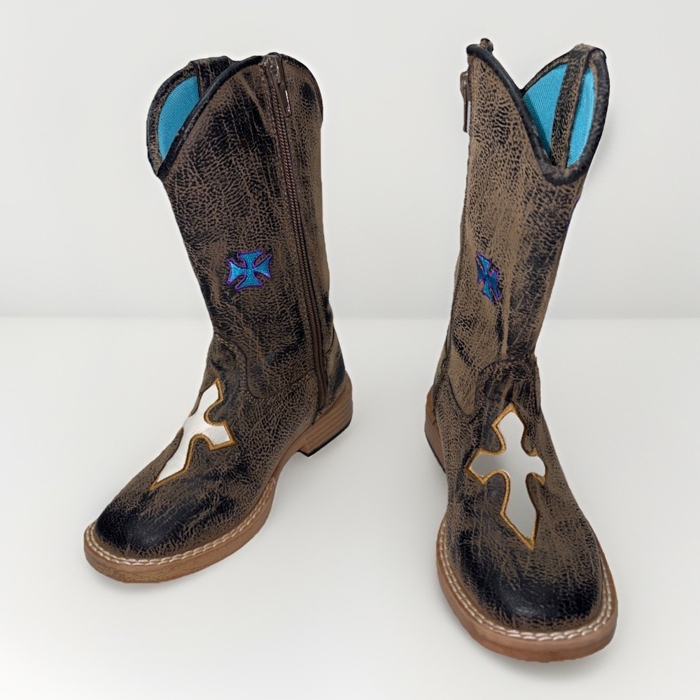 Blazin Roxx Childrens Size 9 Sierra Cross Embroidered Zip Cowboy Boots FLAW
